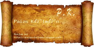 Paizs Kálmán névjegykártya